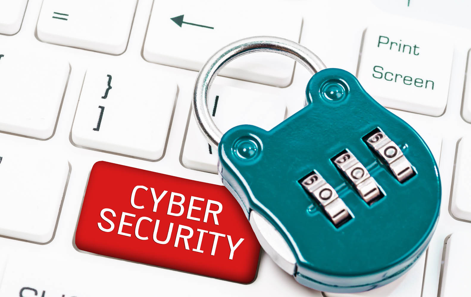 keyboard with a lock and "cyber security"