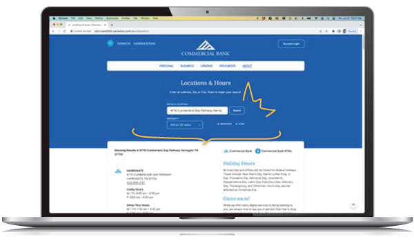 Site locations page screenshot in laptop